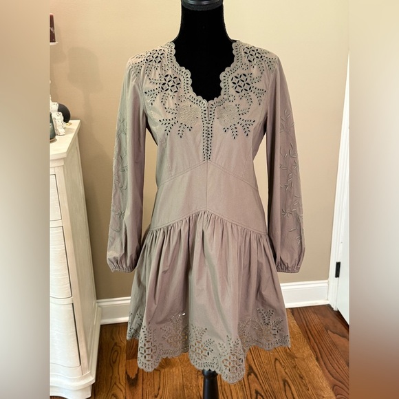 Women’s REBECCA TAYLOR LA VIE Olive green embroidered poplin dress- Size Medium - Picture 2 of 10